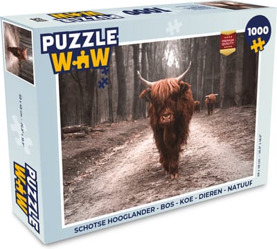 Puzzel Schotse hooglander - Bos - Koe - Dieren - Natuur - Legpuzzel - Puzzel 1000 stukjes volwassenen