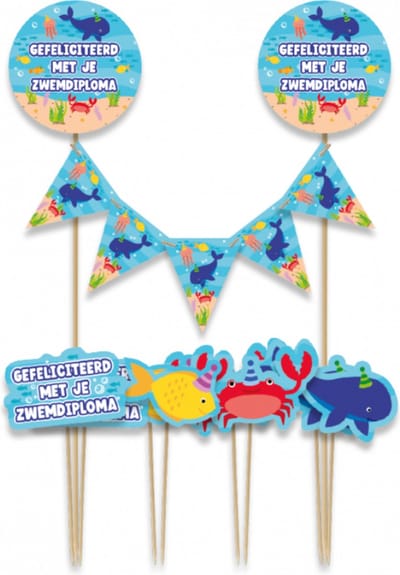 Paperdreams - Taartdecoratie set zwemdiploma - 9 stuks