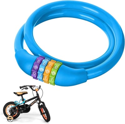 Kleurige Fietsslot met Cijfercode - Diefstalbestendig Kabelslot voor Kinderen, 4-Cijferige Beveiliging, 60 cm, Blauw, Veiligheid, Fietstoebehoren, Kindvriendelijk