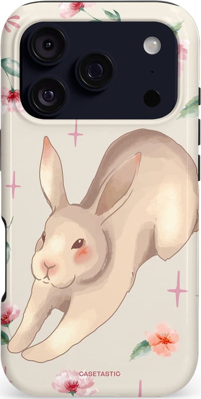 Casetastic hoesje geschikt voor Apple iPhone 17 Pro - MagSafe - Dubbellaagse bescherming - Lief konijntje - Fashion Case - Lichtgrijs Zand