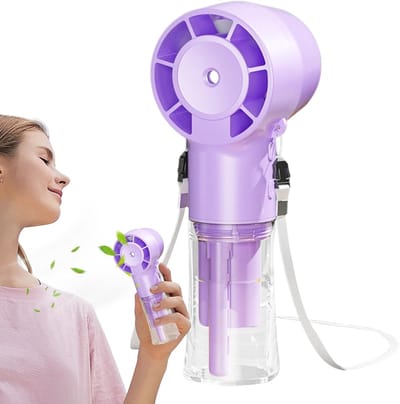Handventilator - Ventilator Met Waternevel - Draagbare Mini Ventilator - Mist Ventilator - Met Koord - USB Oplaadbaar - 4 Standen - Waaier - Mini Airco - Draadloze Ventilator - Voor Reizen, Thuiskantoor, Camping, Outdoor - Paars