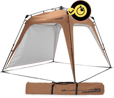 Lumaland Outdoor paviljoen,205 x 250 cm, waterdicht en uv-bescherming, tuintent incl. 1 x zijpaneel, tas en haringen, robuuste camping en partytent, pop-up tent in 2 minuten, kameelbruin