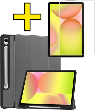 Hoes - Geschikt voor Samsung Galaxy Tab S10 FE - Met Screenprotector - Trifold Bookcase - Hard Cover Case - Met Uitsparing Geschikt voor S Pen - Hardcover Book - Tablet Hoesje - Grijs