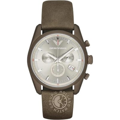 Emporio Armani Tazio Zilver Bruin Leer Heren Kwarts Chronograaf AR6076 zilver