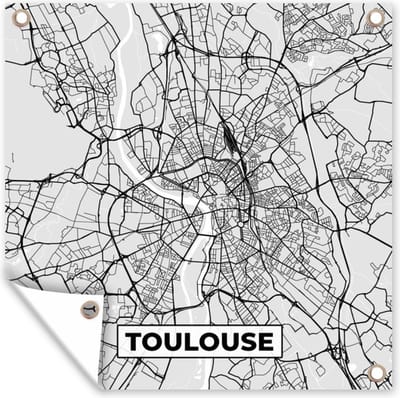 Tuin poster Kaart - Stadskaart - Frankrijk - Toulouse - Plattegrond - 200x200 cm - Tuindoek