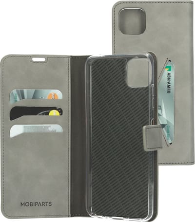 Mobiparts hoesje geschikt voor Samsung Galaxy A22 5G - Wallet/Boekhoesje - Eco Leer - Magneet Sluiting - Opberg vakken - Grijs