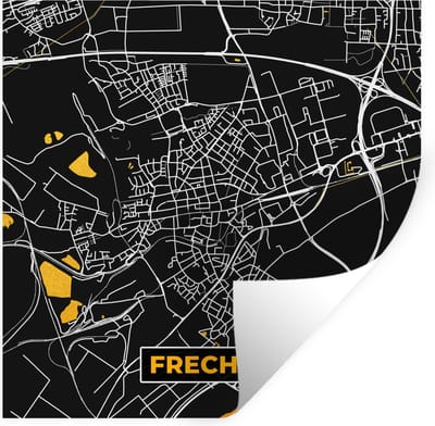 Muurstickers - Sticker Folie - Goud – Duitsland – Plattegrond – Gold – Stadskaart – Kaart – Frechen - 100x100 cm - Plakfolie - Muurstickers Kinderkamer - Zelfklevend Behang XXL - Zelfklevend behangpapier - Stickerfolie
