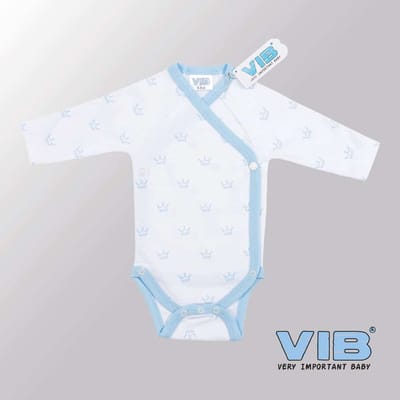 VIB® - Rompertje (overslag) Luxe Katoen - Kroontjes (Blauw) - Babykleertjes - romper - rompertjes - rompertjes met tekst - baby cadeau - baby aankondiging - overslagromper
