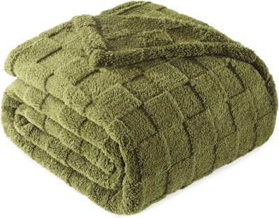 Super Zachte Flanellen Fleece Plaid 152x203 cm - Warme, Lichtgewicht Geruite Deken Olijfgroen