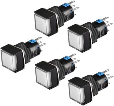 16mm Vierkante Drukknop Schakelaar Momentary 1NO 1NC met LED Verlichting (Set van 5)