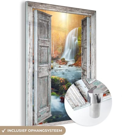 MuchoWow® Glasschilderij 30x40 cm - Schilderij acrylglas - Waterval - Doorkijk - Landschap - Foto op glas - Schilderijen