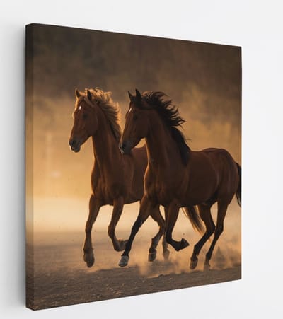 Saammp Canvas Schilderij - 2 Paarden in de Natuur - Dieren - 20x20 - Foto op canvas - Wanddecoratie - muurdecoratie Woonkamer - Slaapkamer decoratie - Canvas Print