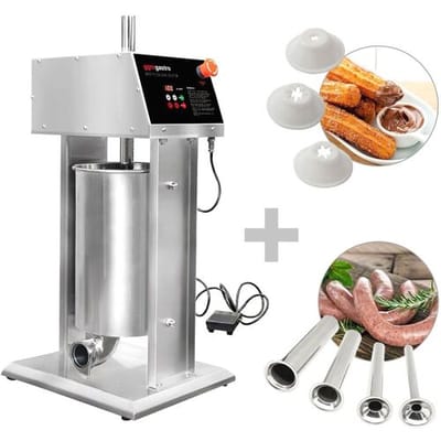 GGM Gastro Elektrischer Wurstfüller & Churro-Maschine - 15 Liter - 90 Watt - Edelstahl - inkl. 4 Wurstfüller- & 3 Churro-Füllrohre Zilver