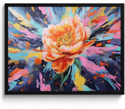 Poster in lijst - Fotolijst 70x50 cm - Posters - Bloemexplosie - Felle spatten - Dynamisch - Posterlijst zwart - Decoratie - Wanddecoratie woonkamer - Muurdecoratie slaapkamer