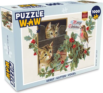 Puzzel Kerst - Katten - Vogel - Legpuzzel - Puzzel 1000 stukjes volwassenen - Kerst - Cadeau - Kerstcadeau voor mannen, vrouwen en kinderen