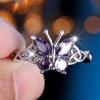Bague Mignonne pour Femme Pierre Zircon Violet Papillon Mignon Couleur Cuivre Croix Charme de Fiançailles Bijoux de Mariage Pour Femmes 9