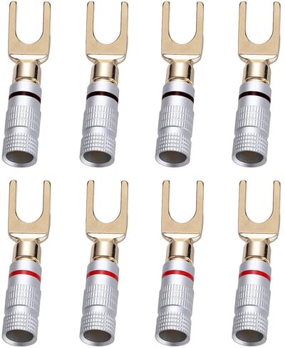 Dailygoods - Y Plug Connector - 24K Goud - 45 Graden - Spade Connector - Voor Speaker Kabel - Hoge Kwaliteit - Geschikt voor Audio Apparatuur - Compac...