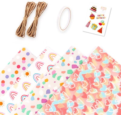 QTTVBTNA Verjaardag Inpakpapier – 4 vellen Kraft Papier – 50 X 70 cm –Cadeaupapier voor verjaardag, Sinterklaas & Kerst