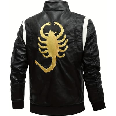Veste en cuir PU à col montant pour homme – Manteau de motard brodé scorpion – Vêtements d'extérieur décontractés de style urbain en cuir XXXL noir