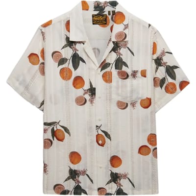 Superdry Beach Printed Overhemd met Korte Mouwen Crème Grootte: 36