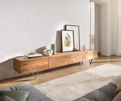 Tv-meubel Wyatt 220 cm acacia natuur 4 laden V-poot roestvrij staal