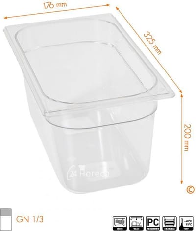 HENDI Gastronorm container – polycarbonaat – 7,8L – temperatuurbestendig – transparant