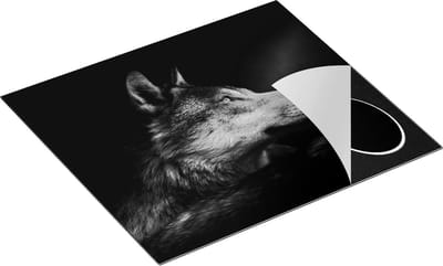 Chefcare Inductie Beschermer Wolvenkop met een Zonnestraal - Wolf - Zwart Wit - 60x50 cm - Afdekplaat Inductie - Kookplaat Beschermer - Inductie Mat
