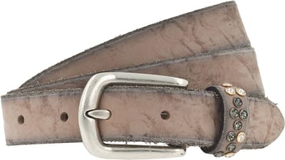 b.belt Leren Riem Tia Crystal Slim Belt W80 Parchment White Beige