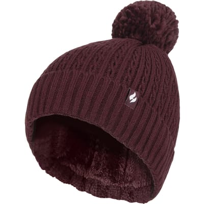 Heat Holders - Thermische muts voor dames met pompon - Wijn