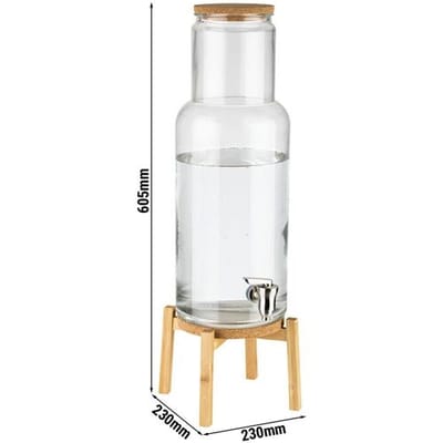 GGM Gastro Getränkespender - NORDIC WOOD - 2-teiliges Set - Glasbehälter mit Zapfhahn - 7,5 Liter - inkl. Standfuß