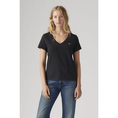 Levi's Perfect Slub V-neck Tee Black Maat: S | Tops Outlet | Dames | Zwart