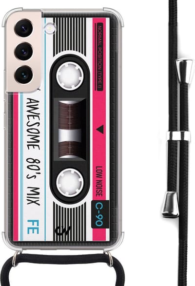 Telefoonhoesje met koord geschikt voor Samsung S22 - Cassette - Inclusief koord - Transparant, Grijs - - Crossbody beschermhoes - Met Telefoonketting