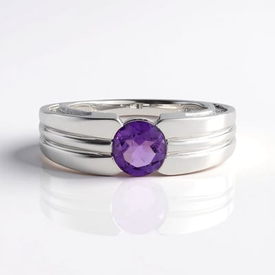 Cavill - Zilveren ring met Siberische amethist 1,011 ct - 925 Sterling zilver geplatineerd - Elegant rond geslepen 7mm edelsteen sieraden
