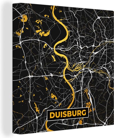 Canvas Schilderij Duisburg - Duitsland - Stadskaart - Kaart - Plattegrond - Goud - 20x20 cm - Wanddecoratie