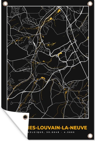 Muurdecoratie Stadskaart - Plattegrond - Ottignies,Louvain-La-Neuve - Kaart - Goud - 120x180 cm - Tuinposter - Tuindoek
