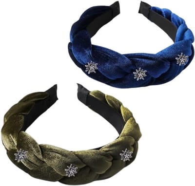 Elegante Vintage Haarbanden voor Vrouwen - Set van 2 Brede Fluwelen Haaraccessoires met Strass en Antislip Design