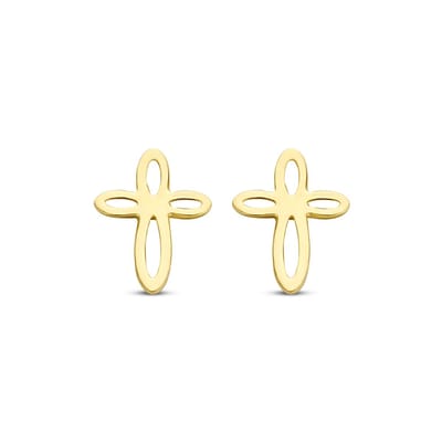 New Bling 9NBG-0260 Gouden Oorknopjes - Dames - Kruis - Opengewerkt - 7,3 x 5,6 mm - 14 Karaat - Goud