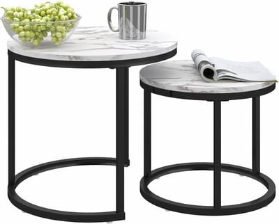 Set van 2 ronde bijzettafels - Moderne witte salontafels voor woonkamer - 50 cm + 40 cm