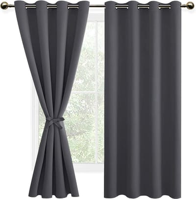 Thermische Oogjes Gordijnen 140x175cm - Donkergrijs (2-Pack) met Gordijnhouders