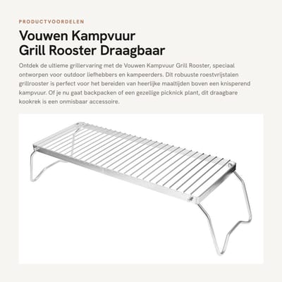 Dailygoods- Grillrooster Draagbaar - Roestvrij Staal - Opvouwbaar - Kampvuur Accessoire - Buiten Koken - 44 x 16 cm - Barbecue
