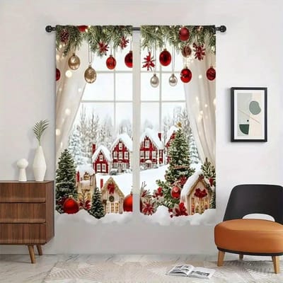 2-delige Set Jezus Geboorte Kerststal Scène Raamgordijnen voor Woonkamer Lichtgewicht & Ademende Stof Perfect voor Kerstversiering 2x50W130H(CM)40x51in&Grommet Top