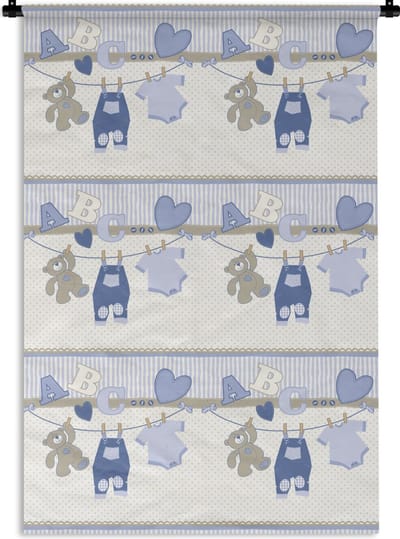 Wandkleed - Wanddoek - Baby kleren - Waslijn - Teddybeer - Patroon - 120x180 cm - Wandtapijt