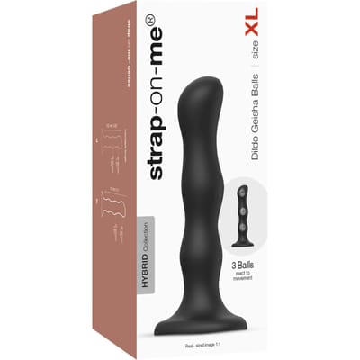 Strap-On-Me - Geisha Balls - Dildo Met 3 Roterende Balletjes - Zwart - Maat XL