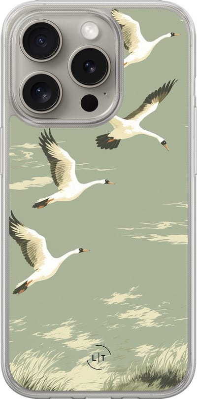 Hoesje geschikt voor iPhone 15 Pro Max - Vogels - 2in1 backcover - Print / Illustratie - Groen - Leuke Telefoonhoesjes