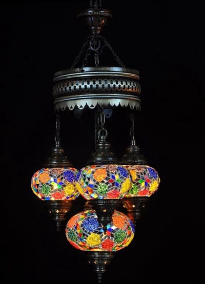 Turkse hanglamp mozaïek glas multicolour - 4 bollen - hoogte 80 cm - handgemaakt en uniek