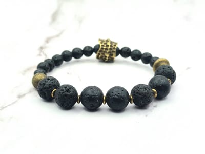 Mei's - Tibetan Elemental Lava - armband dames - koper goud/zwart - polsmaat 15,5 cm