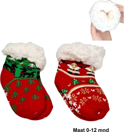 Warme Baby Fluffy Kerst Sokken 2 stuks -0-12 maanden fleece voering en anti-slip Youhomy Huissokken voor wintermaanden - Happy Christmas wintersokken Antislip baby, peuter, Meisjes, Jongens| Cadeauset Youhomy sokken