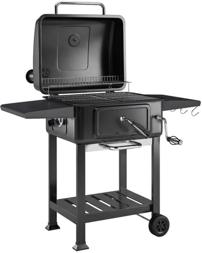 Premie Houtskool Barbecue - Smoker Barbecue - Barbecuegrill - Grillwagen - Houtskoolgrill - Houtskoolgrill met Deksel, Thermometer, Handvat & Bijzettafel - BBQ voor buiten, tuin - Zwart