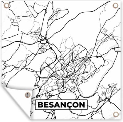 Tuin poster Stadskaart - Besançon - Plattegrond - Kaart - Frankrijk - Zwart wit - 200x200 cm - Tuindoek