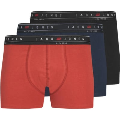 Jack & Jones Heren Boxershorts Trunks JACNAGEE Rood/Donkerblauw/Zwart 3-Pack - Maat M